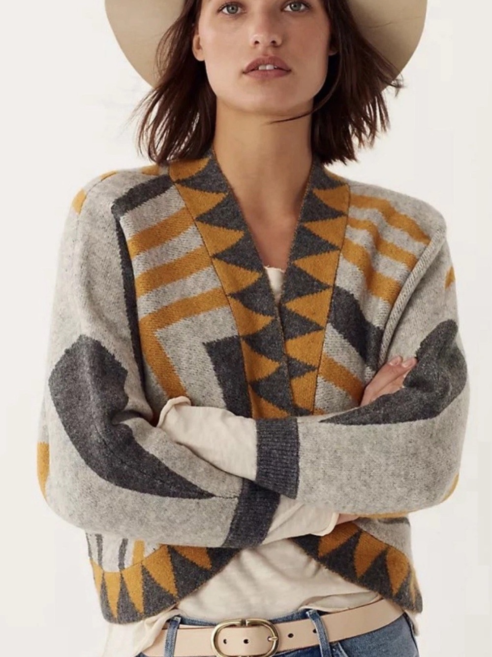 Anthropologie Pacey Cropped Cardigan Geo Print One Size S-L